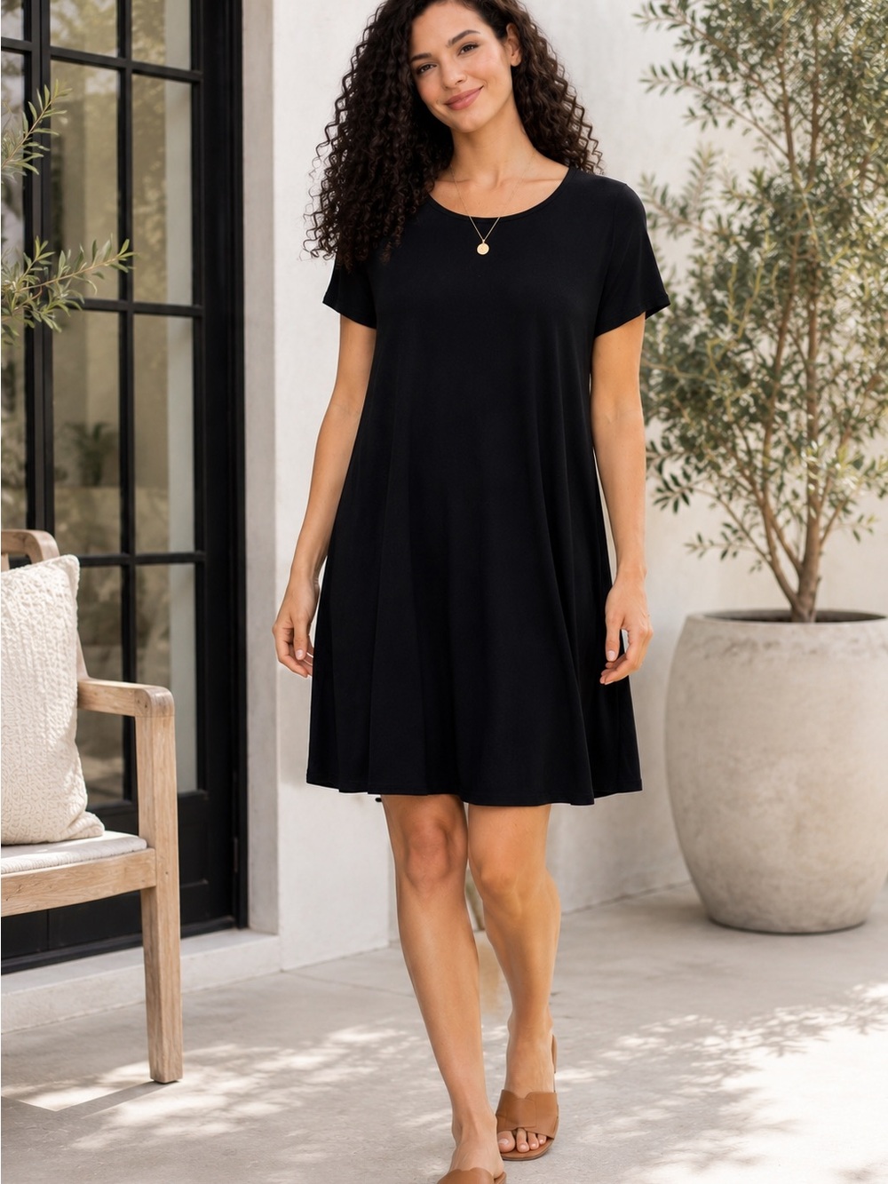 forever 21 a line dress Black Short‎ Sleeve Mini Tunic Casual Basic Womens Newest Backless Midi Dress - Size:us 8